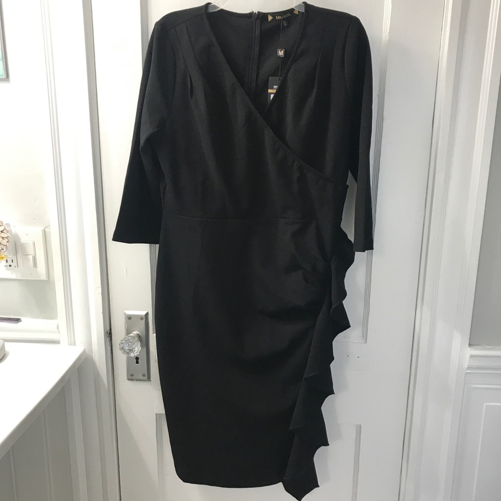 Black pencil dress with ruffle XL NWT